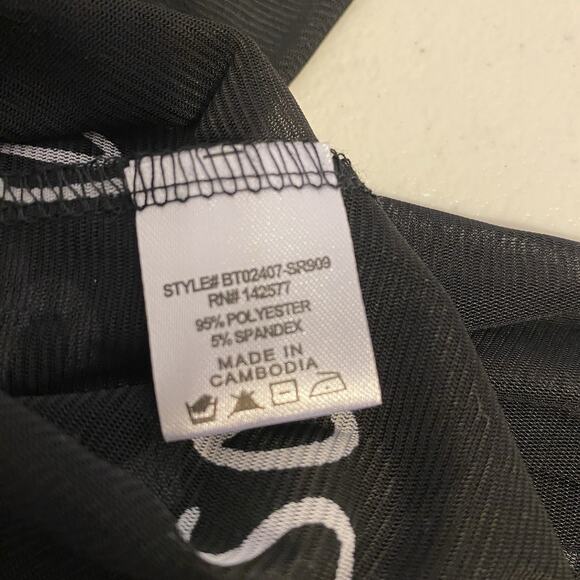 Blashe Y2K Black White Words Print Mesh Body Suit Sexy Whimsigoth Goth Small - Picture 3 of 8